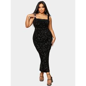 MISS ORD Black Sequin Sleeveless Midi Dress Size 4xl